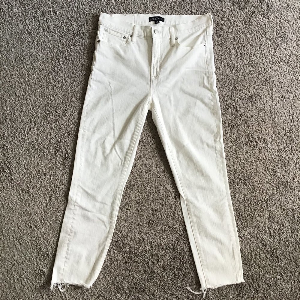 White J. Crew Factory Skinny Jeans with frayed hems